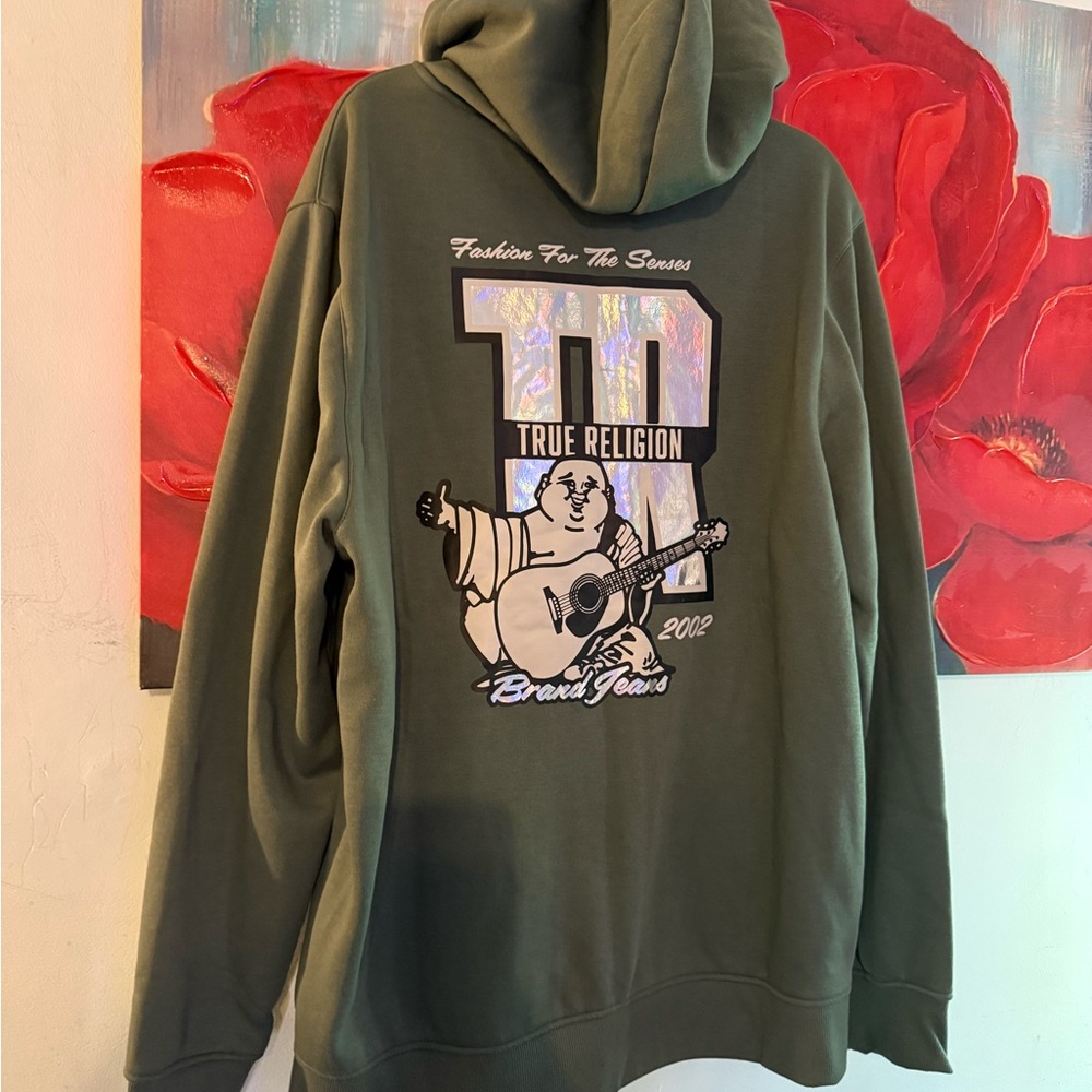New True Religion Iridescent Track Zip Hoodie Men Size 2XL XXL Bottle Green Top